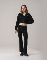 Cropped Cable Knit Hoodie - Black