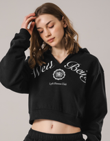 Front-Cut Cropped Hoodie - Black
