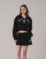 Front-Cut Cropped Hoodie - Black