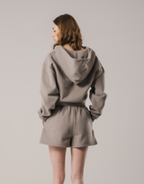 Front-Cut Cropped Hoodie - Beige