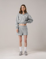 Front-Cut Cropped Hoodie - Grey