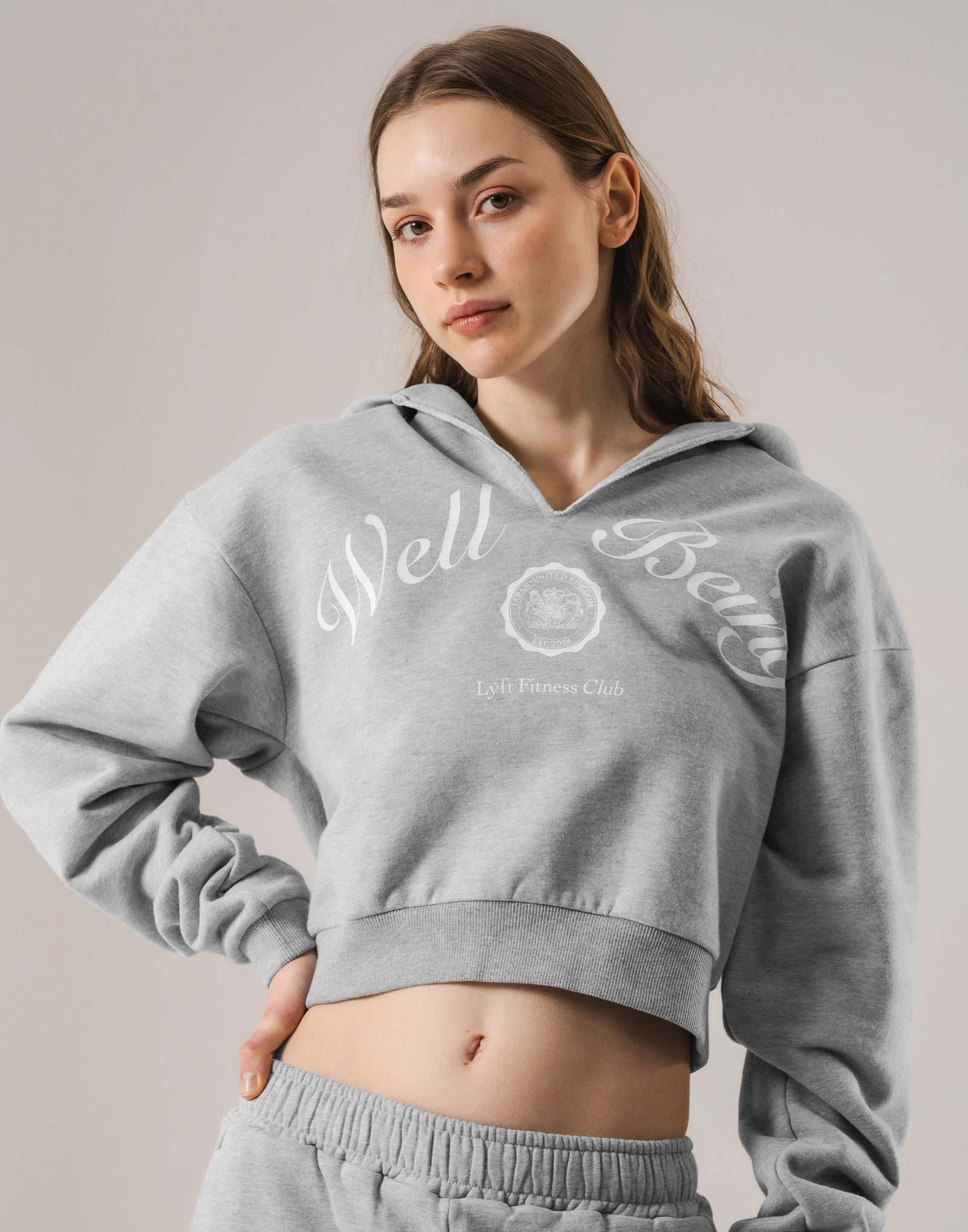 Front-Cut Cropped Hoodie - Grey – LÝFT