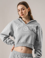 Front-Cut Cropped Hoodie - Grey