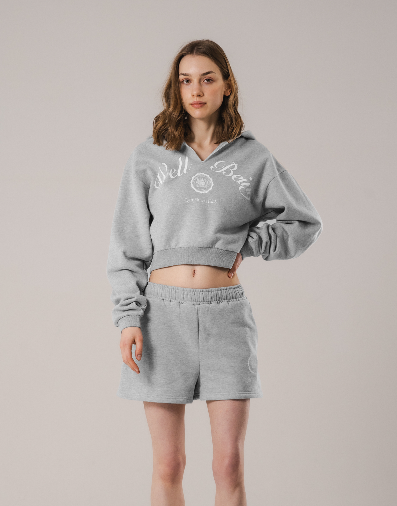 Front-Cut Cropped Hoodie - Grey – LÝFT