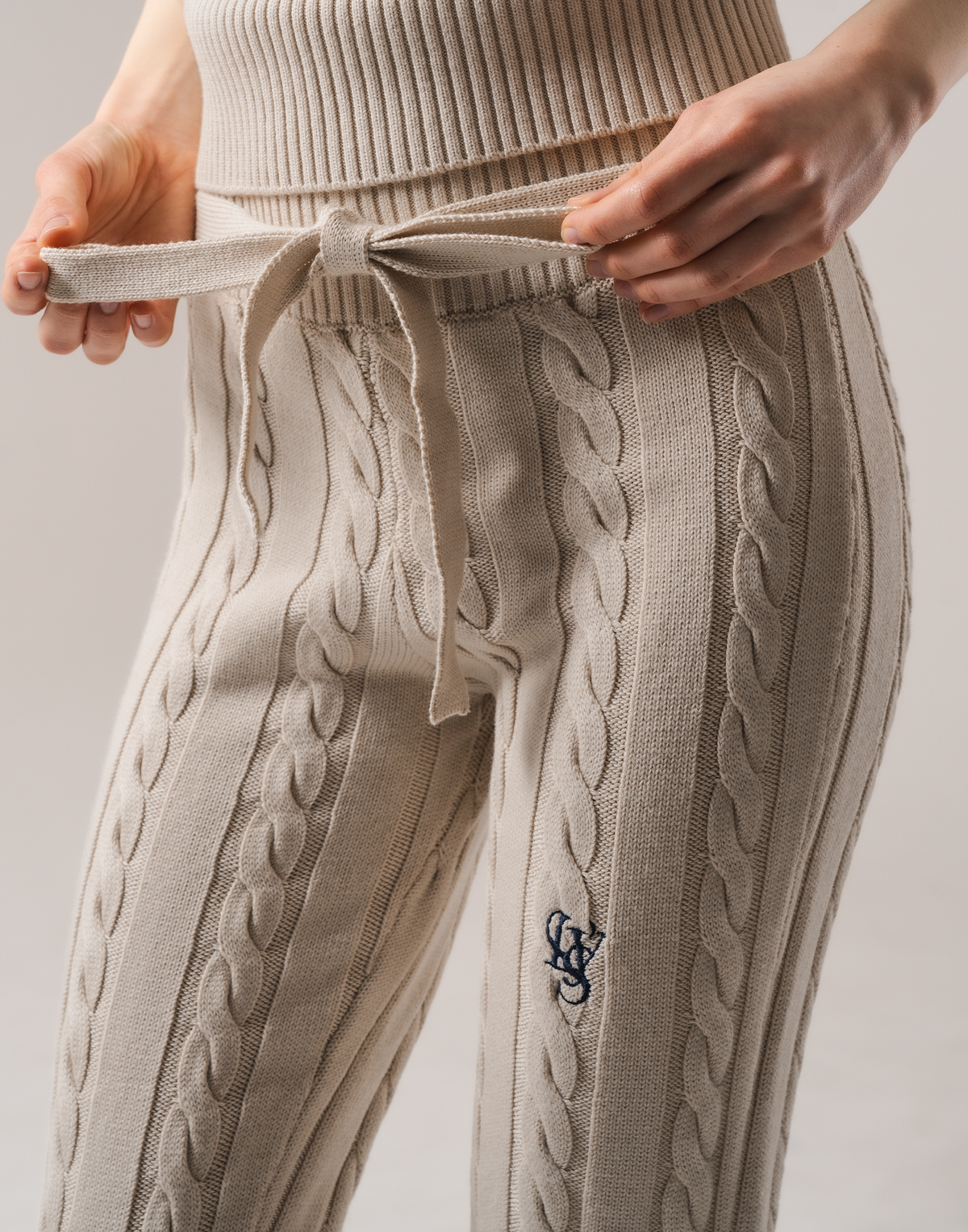 Cable Knit Flared Pants - Ivory