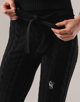 Cable Knit Flared Pants - Black