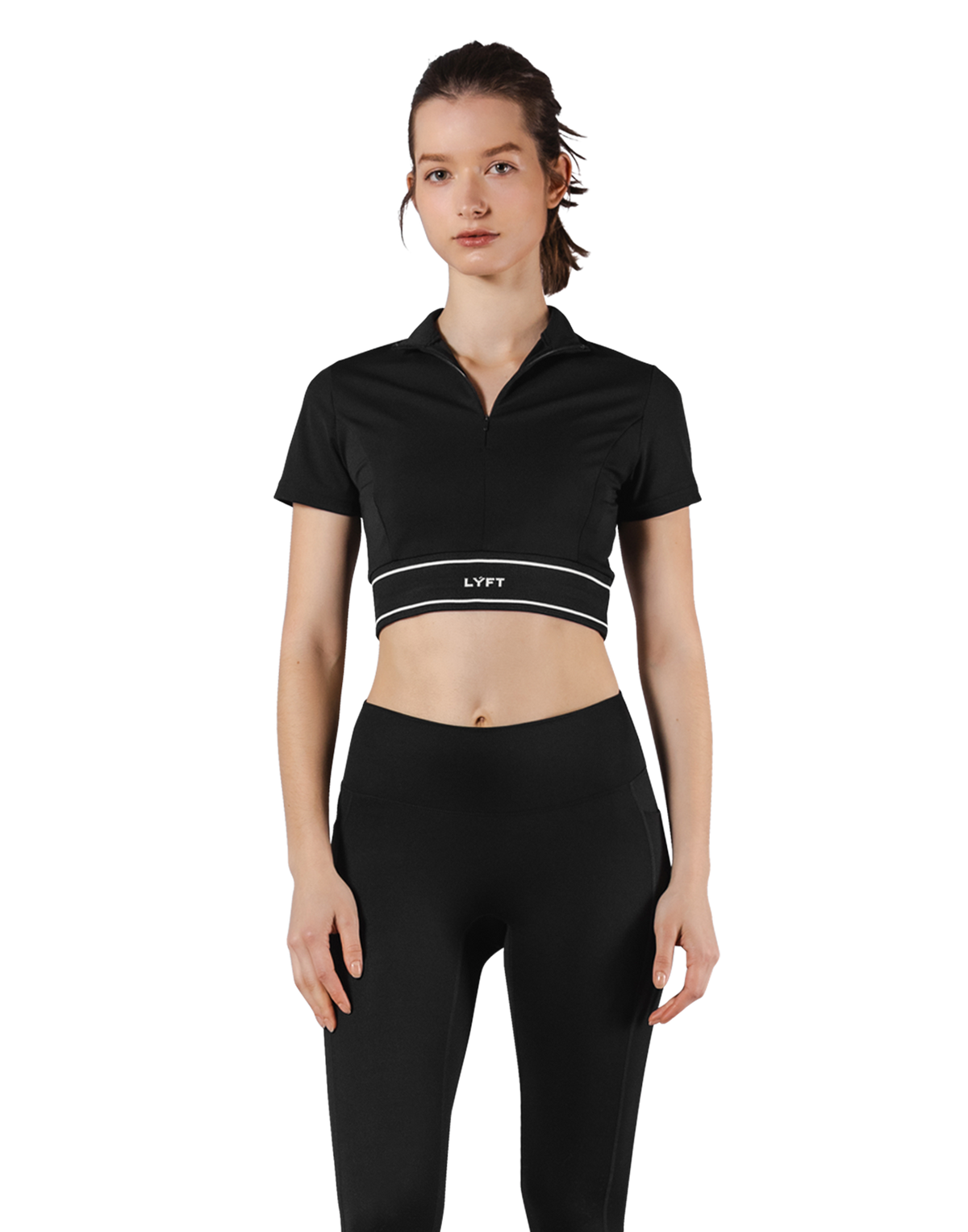 Half Zip Nylon T-Shirt - Black