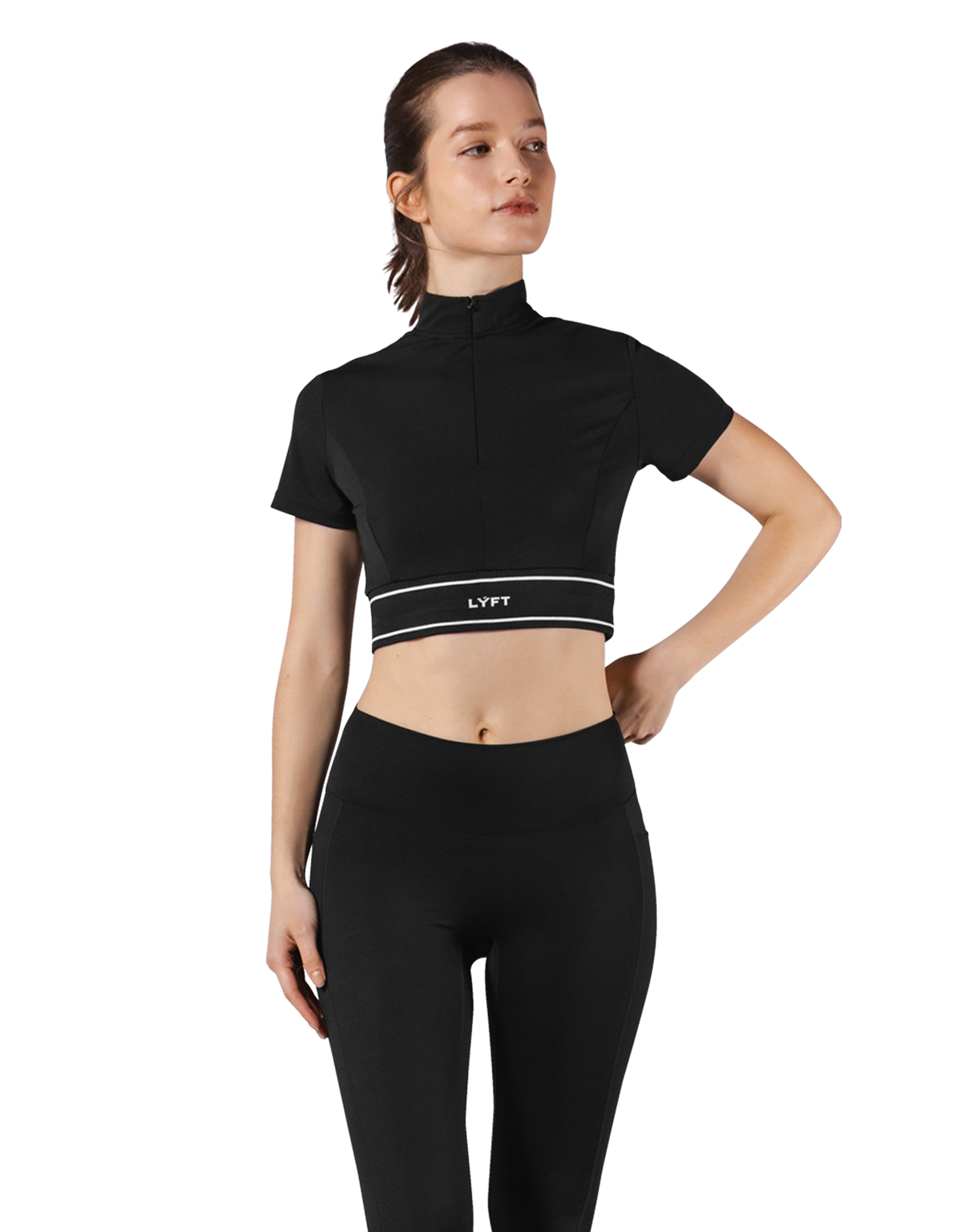 Half Zip Nylon T-Shirt - Black