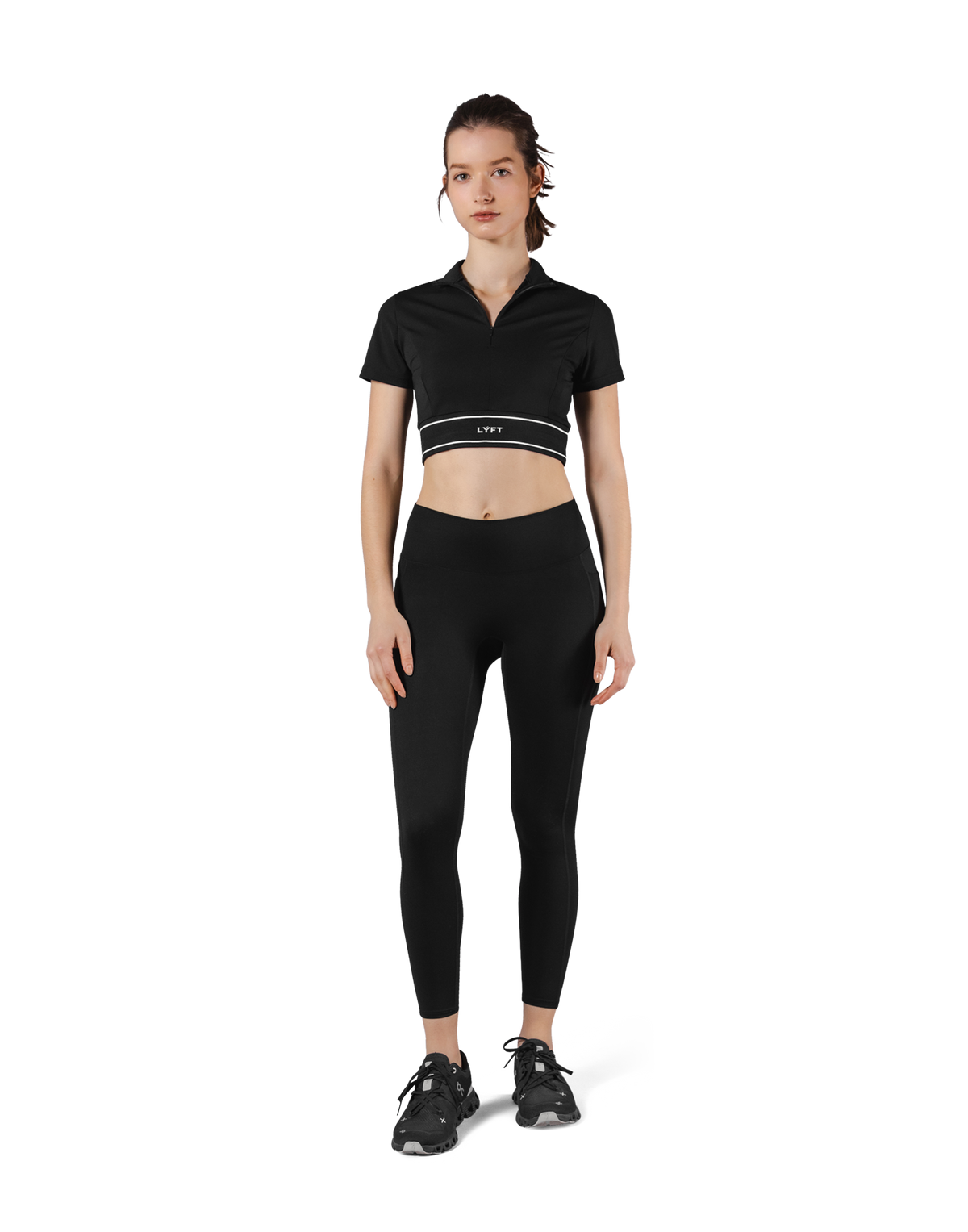 Half Zip Nylon T-Shirt - Black