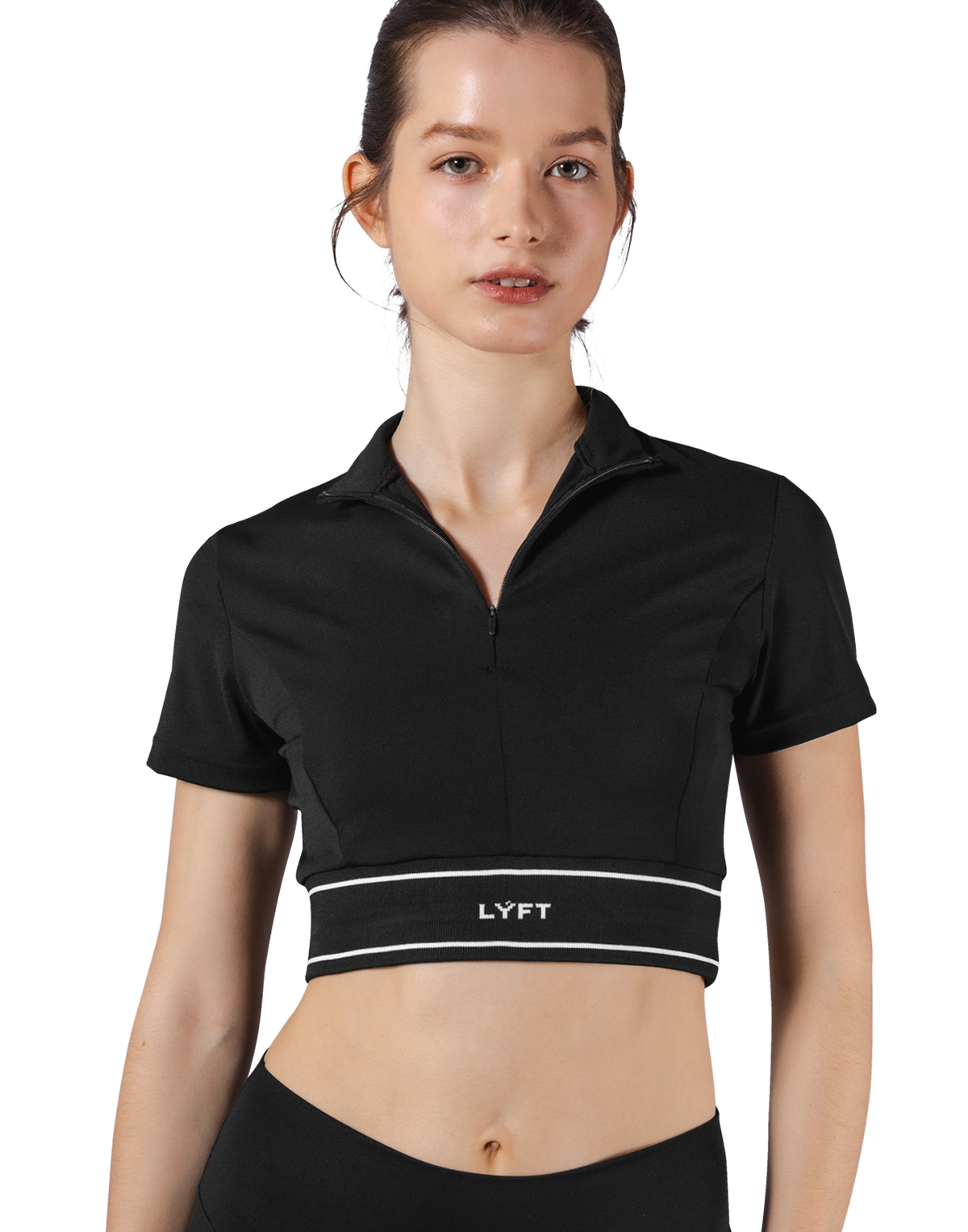 Half Zip Nylon T-Shirt - Black