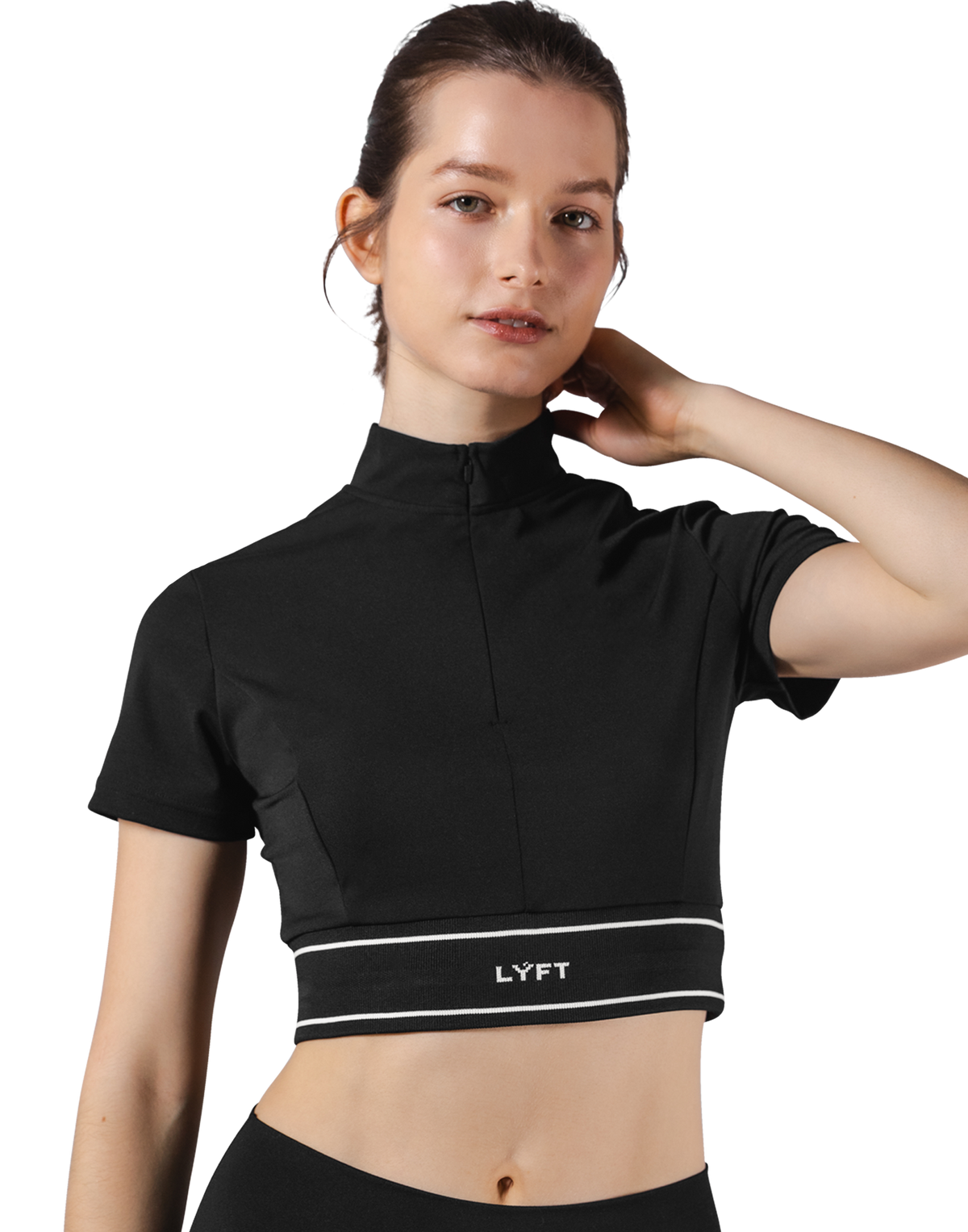 Half Zip Nylon T-Shirt - Black