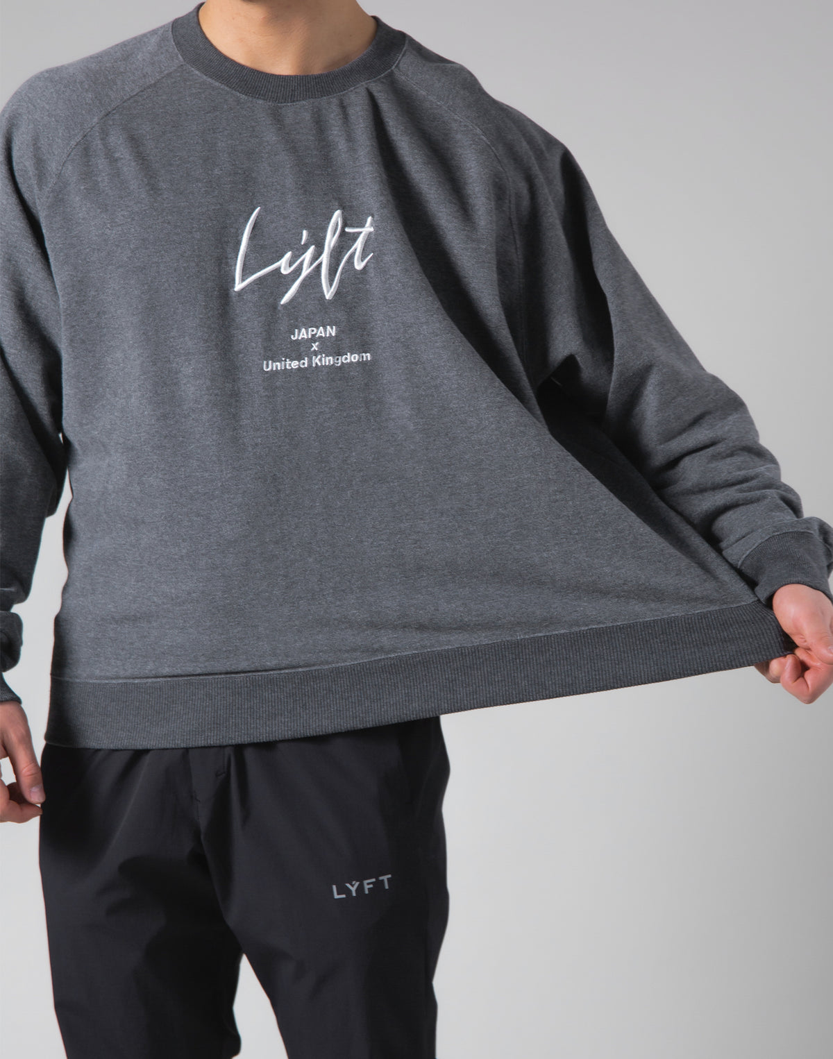Script Logo 2Way Stretch Oversize Crewneck - Dark Grey