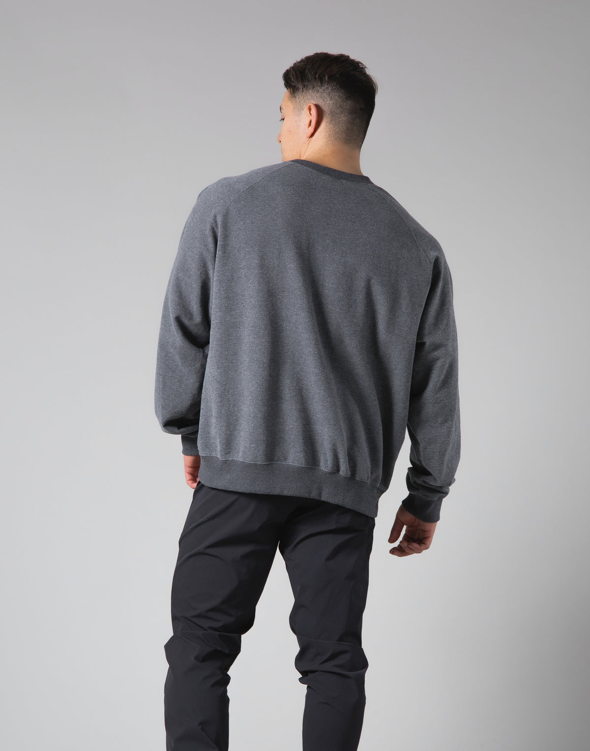 Script Logo 2Way Stretch Oversize Crewneck - Dark Grey