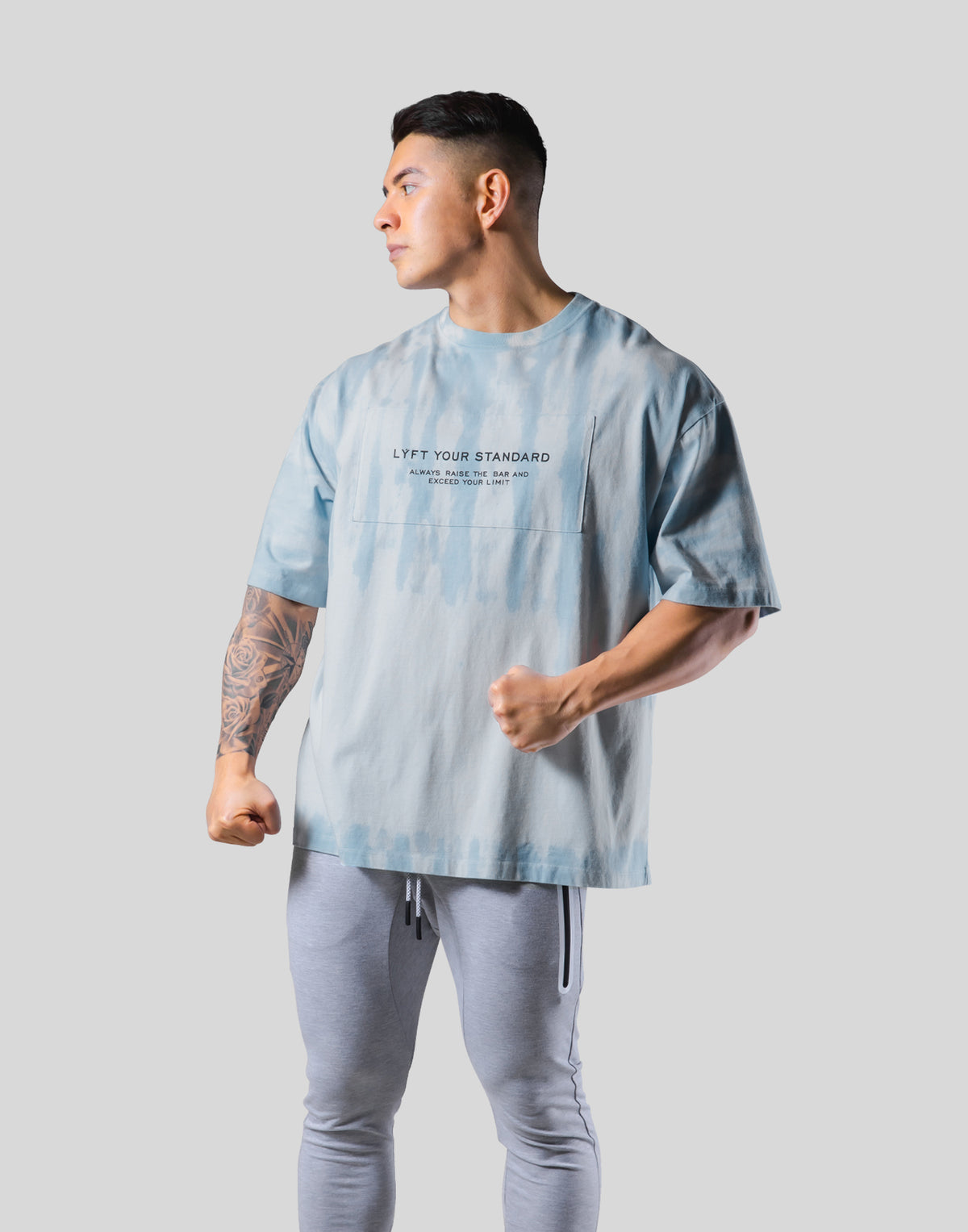 Tie Dye Box Patch Big T-Shirt - Light Blue