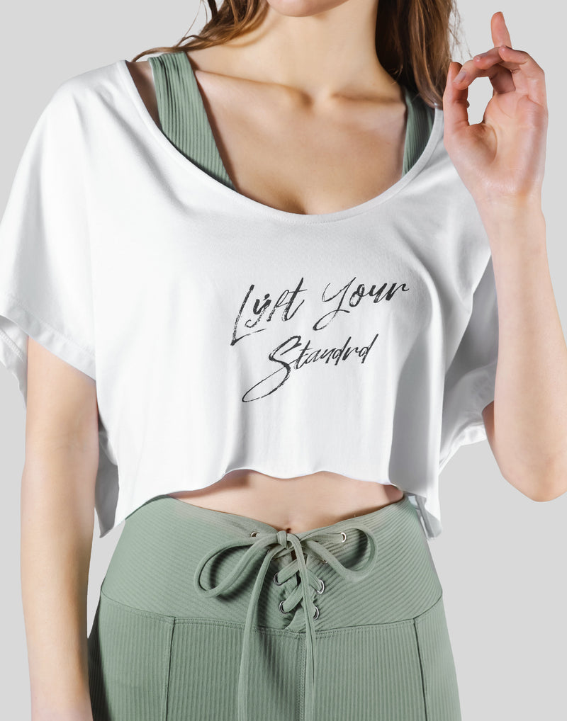 Loose Fit Stretch Message T-Shirt - White