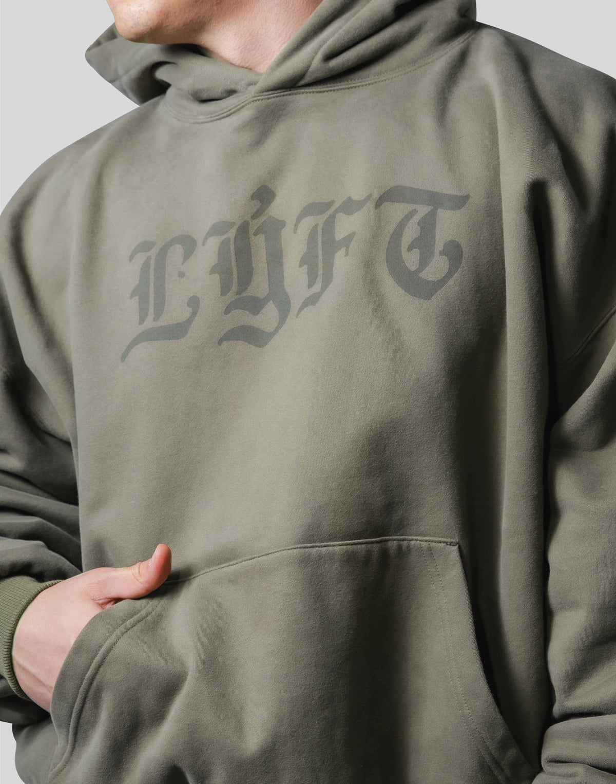 Old English Extra Wide Pullover Hoodie - Olive