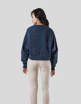 Woven Label Cropped Crewneck Sweat - Navy