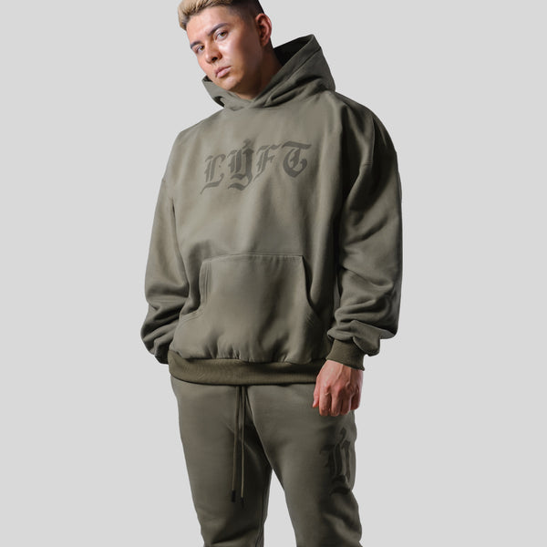 Old English Extra Wide Pullover Hoodie - Olive – LÝFT