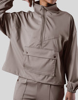 2Way Stretch Half Zip Pocket Jacket - Light Brown
