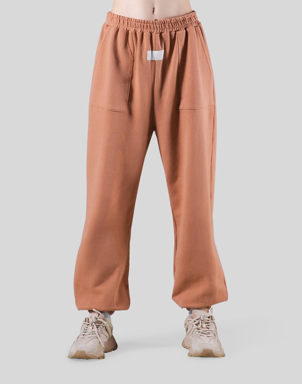 Woven Label Relax Sweat Pants - Coral