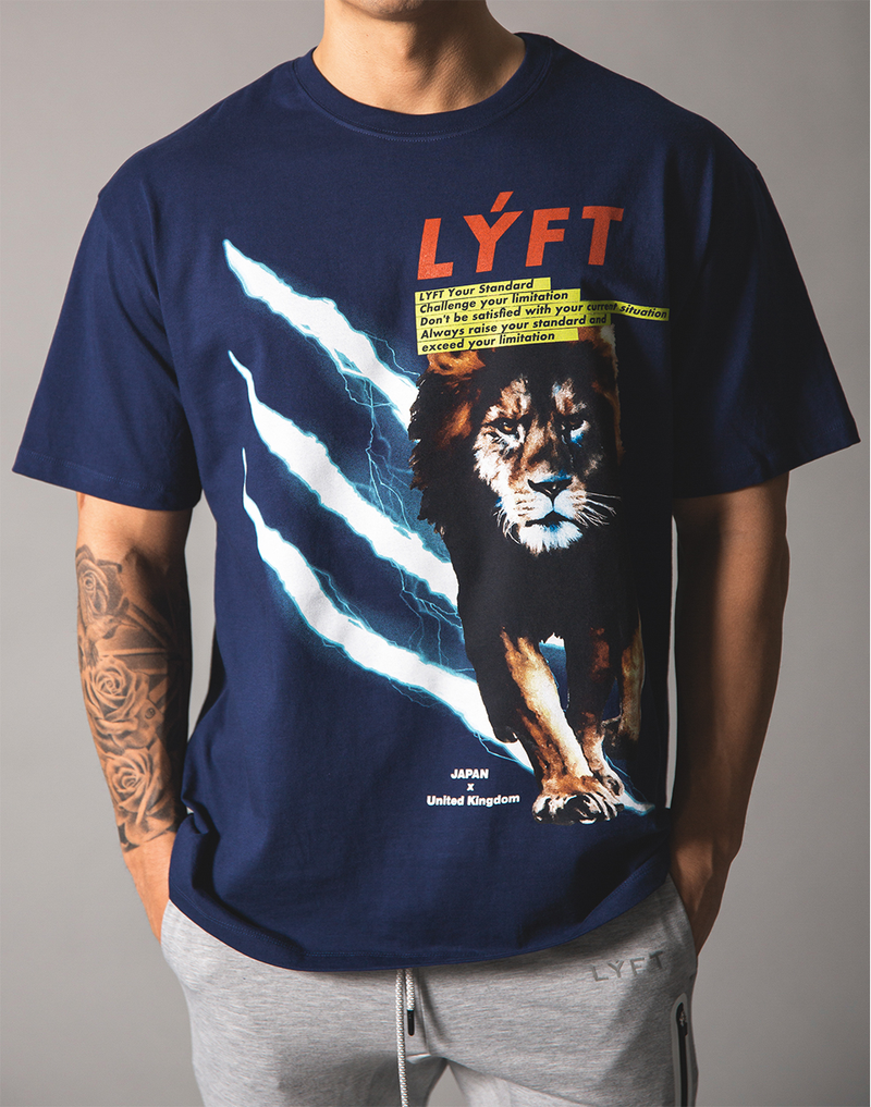 LÝFT Graphic Printed LION T-Shirt - Navy