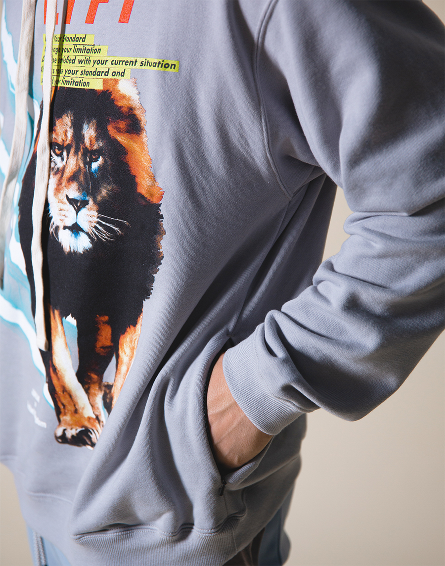 LÝFT Graphic Printed LION Pullover - Grey