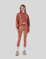 Woven Label Cropped Crewneck Sweat - Coral