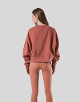 Woven Label Cropped Crewneck Sweat - Coral