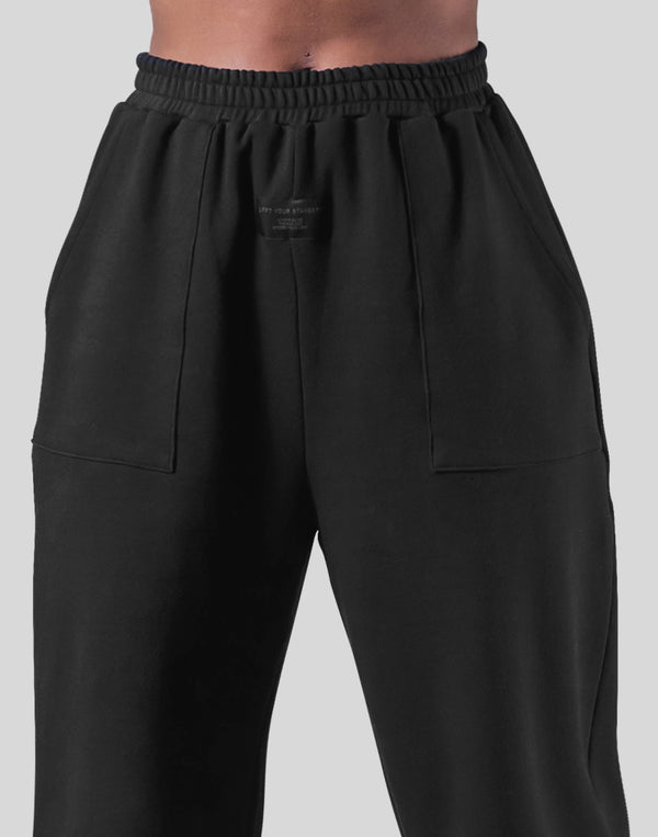 Woven Label Relax Sweat Pants - Black