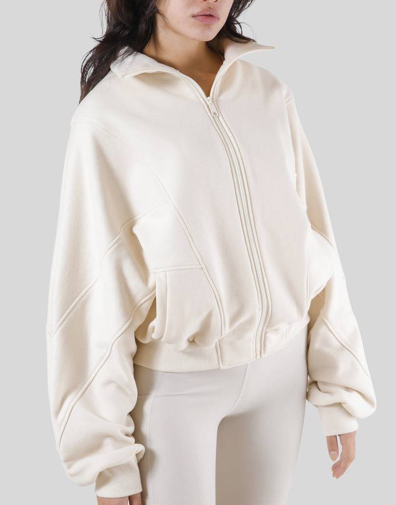 Loose Fit Zip Up Sweat Jacket - Ivory