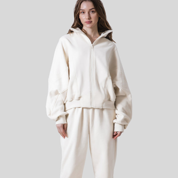 Loose Fit Zip Up Sweat Jacket - Ivory – LÝFT