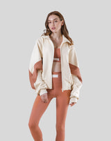 Loose Fit Zip Up Sweat Jacket - Ivory / Coral