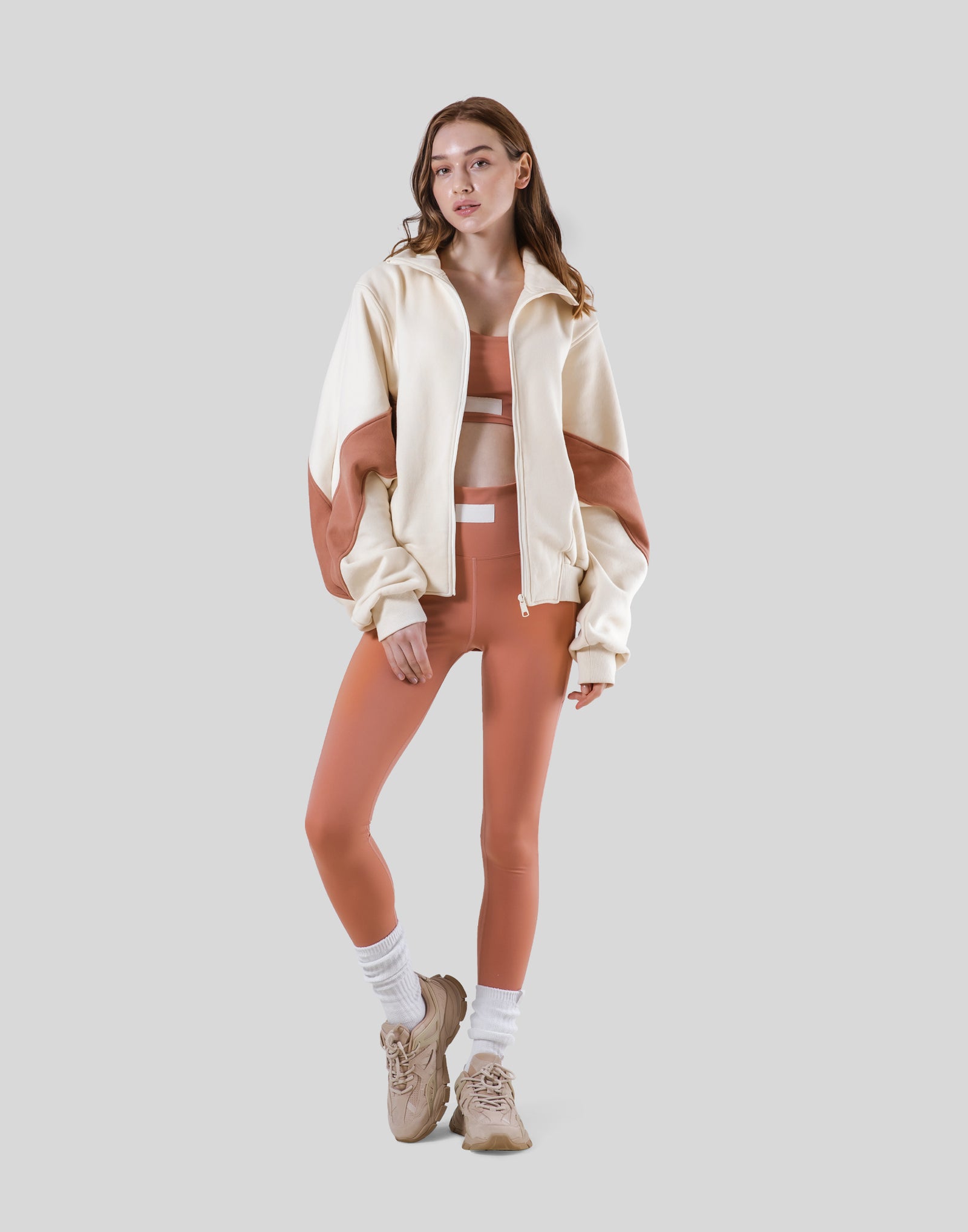 Loose Fit Zip Up Sweat Jacket - Ivory / Coral – LÝFT