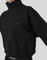 High Neck Cropped Sweat Shirt - Black