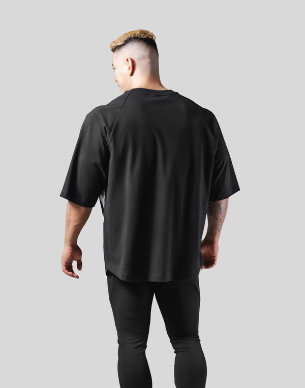 Angle Separate Wide Shoulder Big T-Shirt - Black
