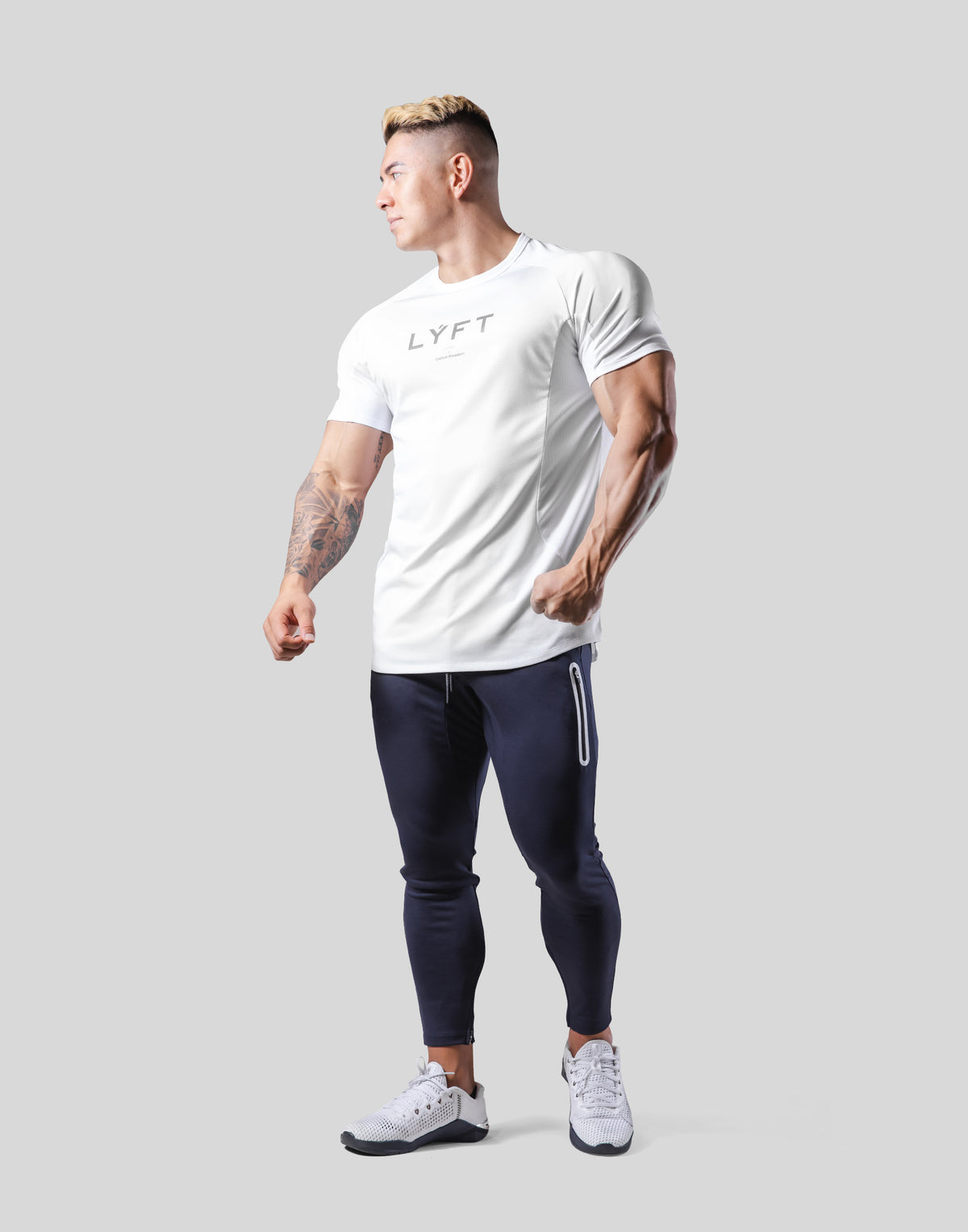 Side Round Mesh Stretch T-Shirt  - White