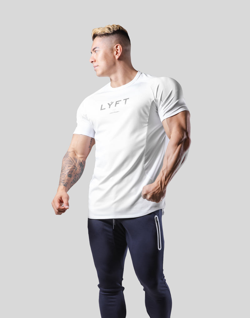 Side Round Mesh Stretch T-Shirt  - White