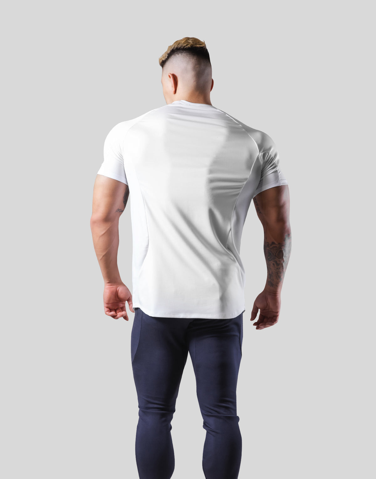 Side Round Mesh Stretch T-Shirt  - White