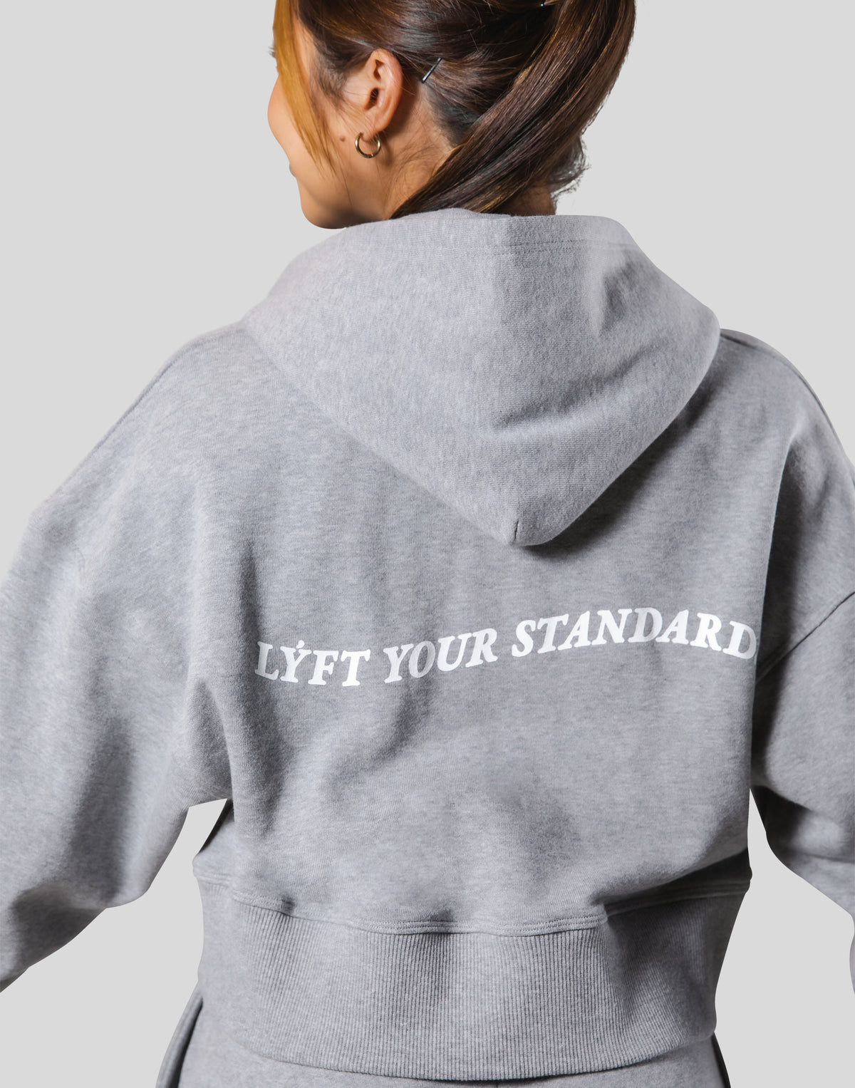 Zip-Up Cropped Light Sweat Hoodie - Grey