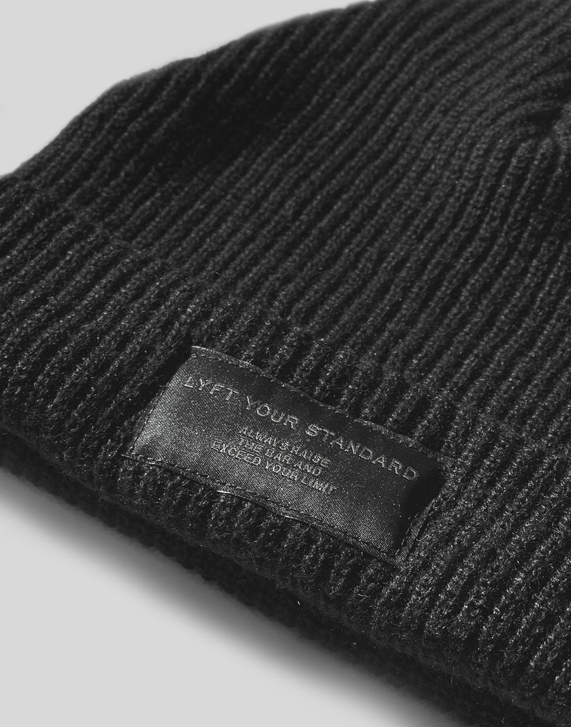 Woven Label Knit Cap - Black