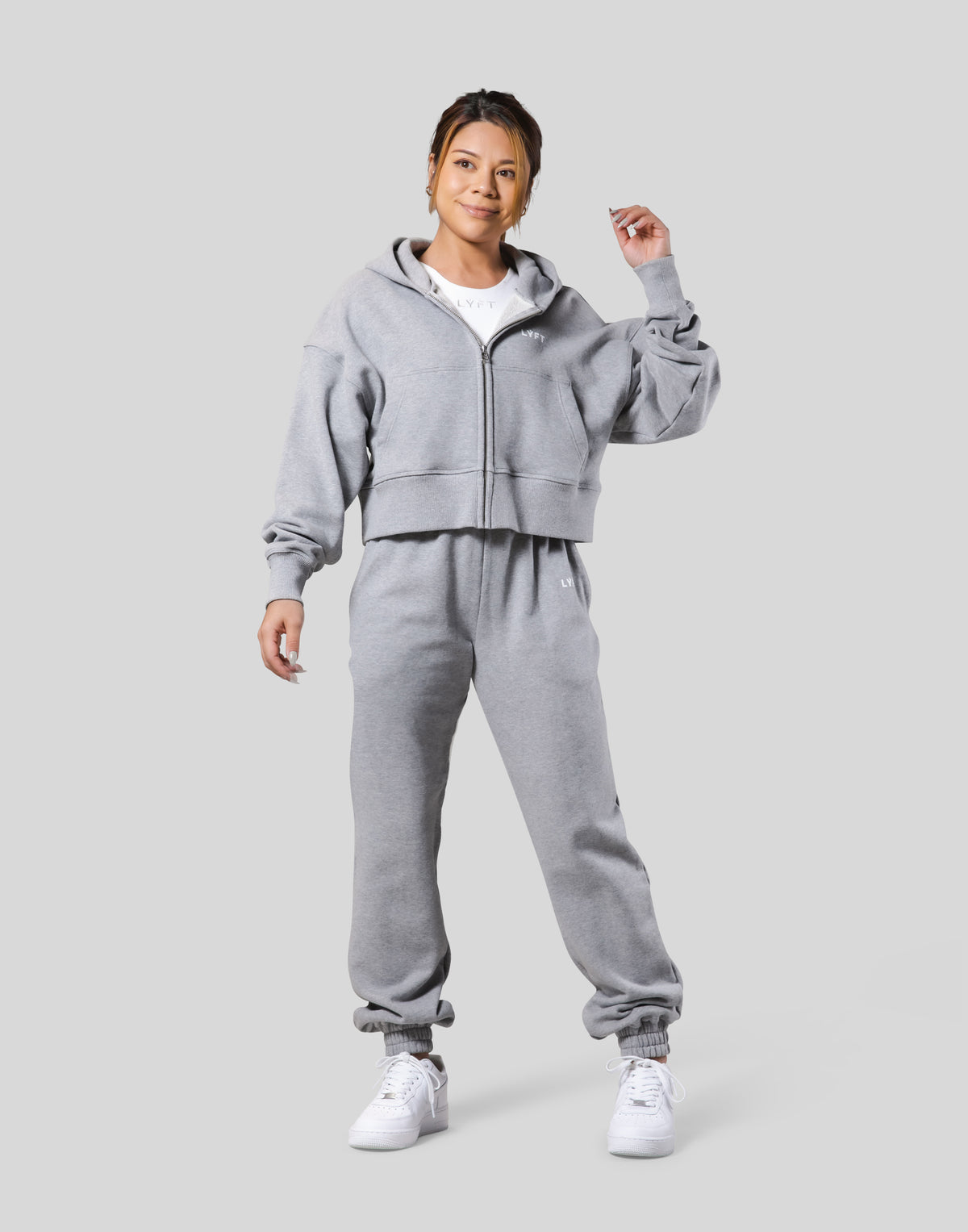 Zip-Up Cropped Light Sweat Hoodie - Grey
