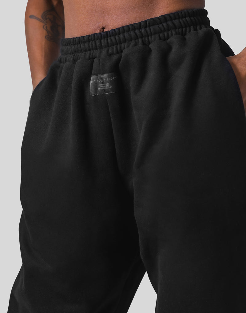 Woven Label Wide Sweat Pants - Black