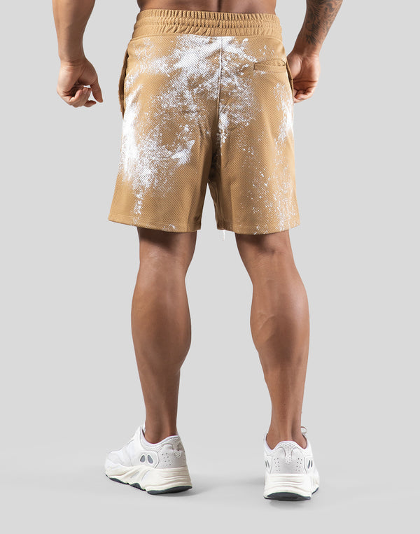 Splash Paint Mesh Shorts - Beige