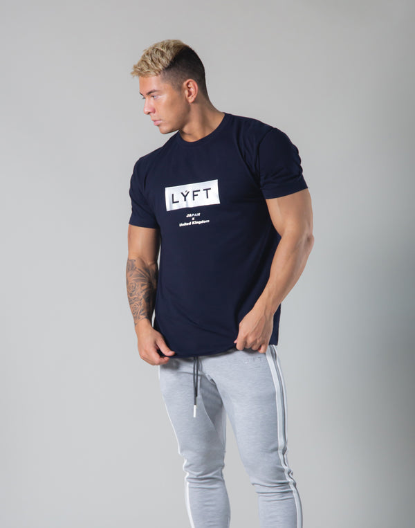 LÝFT Box Logo Standard Fit Stretch T-shirt - Navy