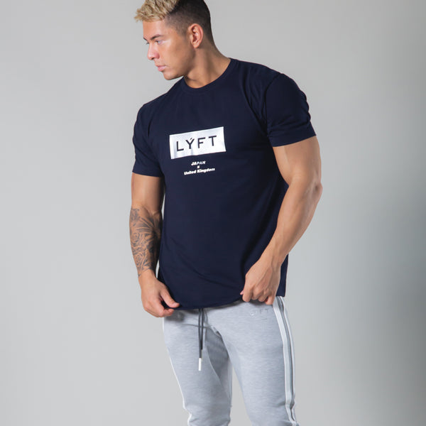 LÝFT Box Logo Standard Fit Stretch T-shirt - Navy