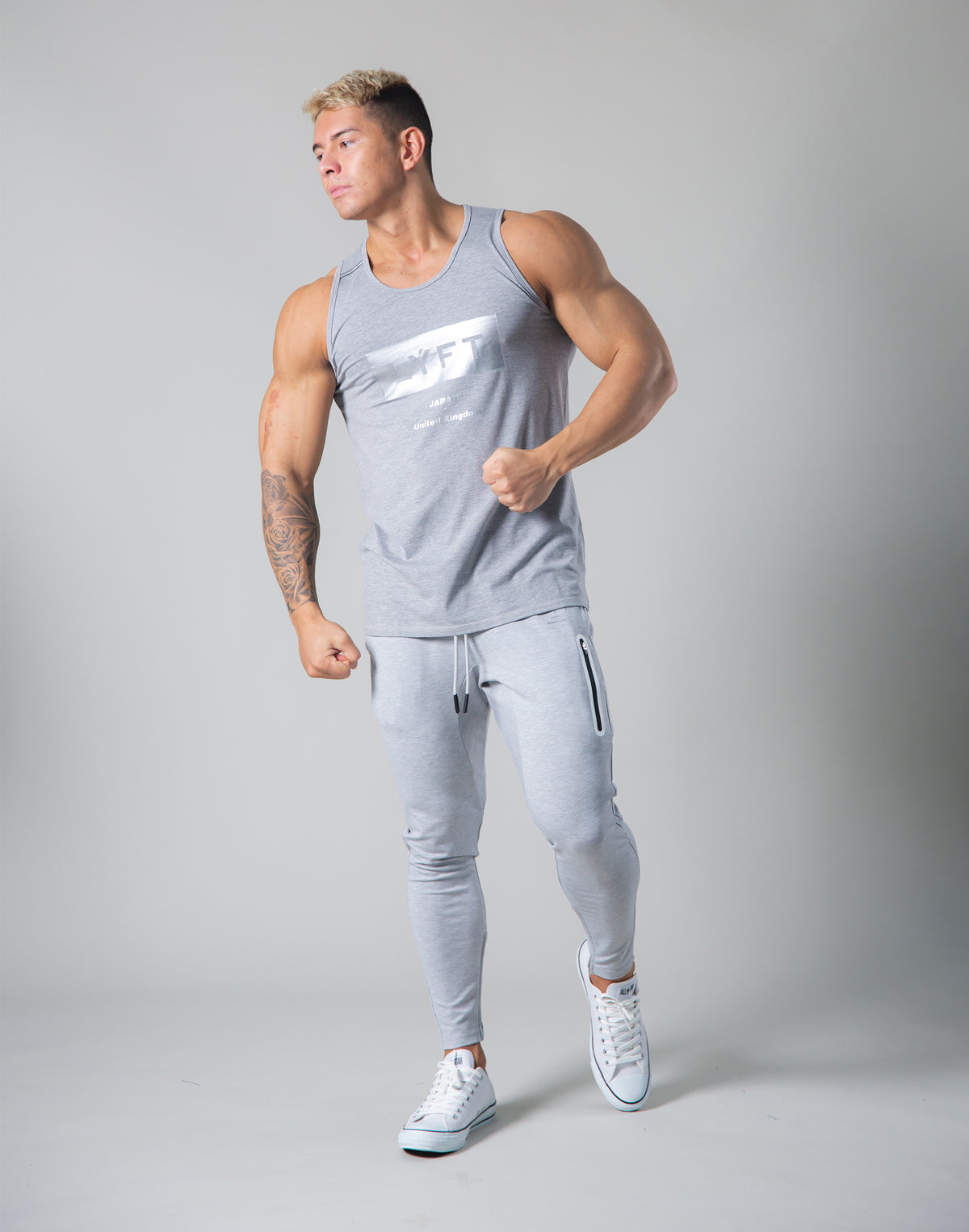 LÝFT Box Logo Standard Fit Stretch Tanktop - Grey