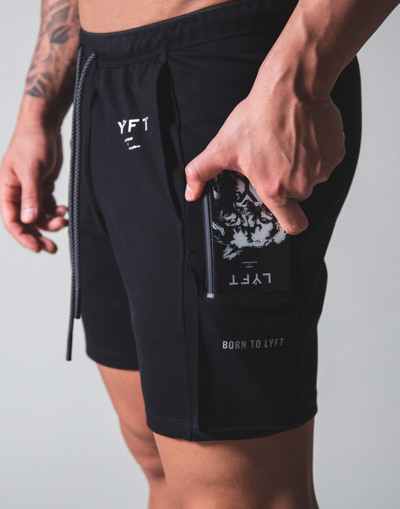 LÝFT Stretch Side Cargo Pocket Shorts - Black