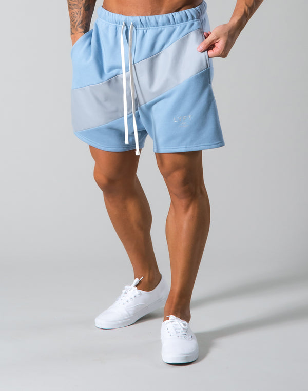 <transcy>Angle Wide Line Sweat Shorts --L.Blue</transcy>