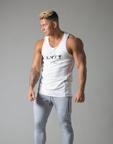 Tiered Mesh Stretch Standard Fit Tanktop - White