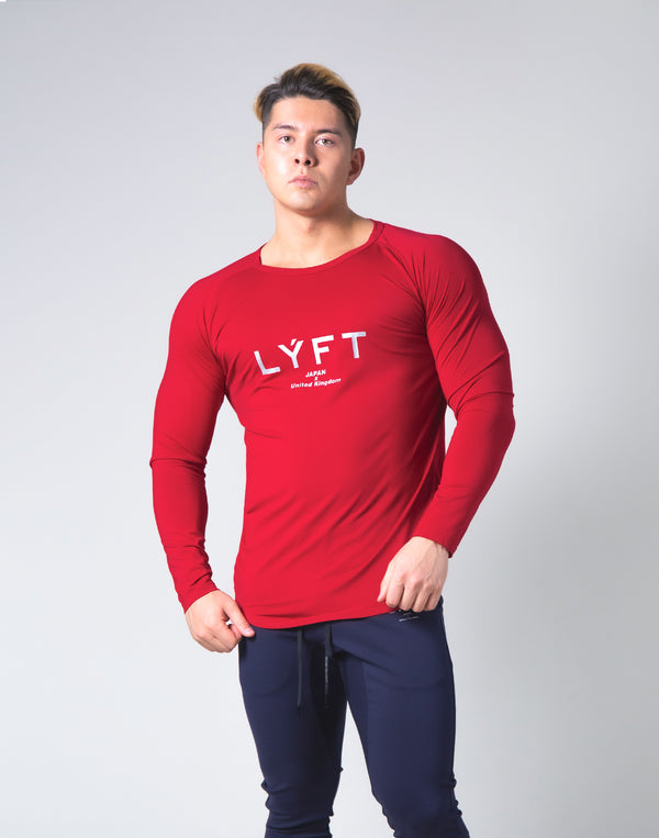 <transcy>LÝFT Logo Slim Fit Long Sleeve T-Shirt --Red</transcy>